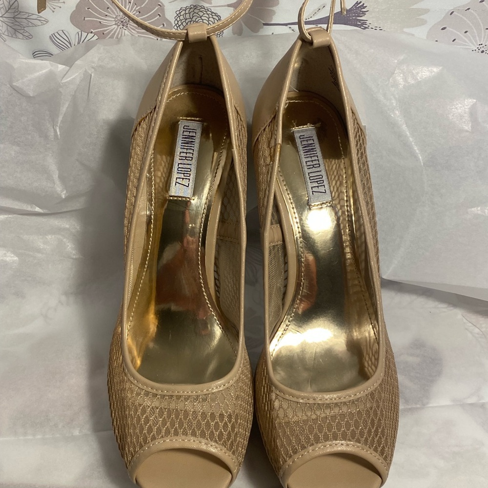 Jennifer Lopez Beige Peep Toe Heels